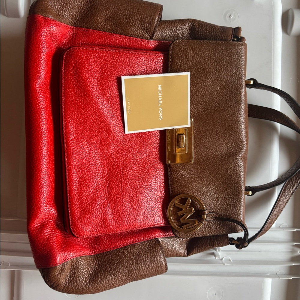 Michael Kors Red and Brown Shoulder Bag